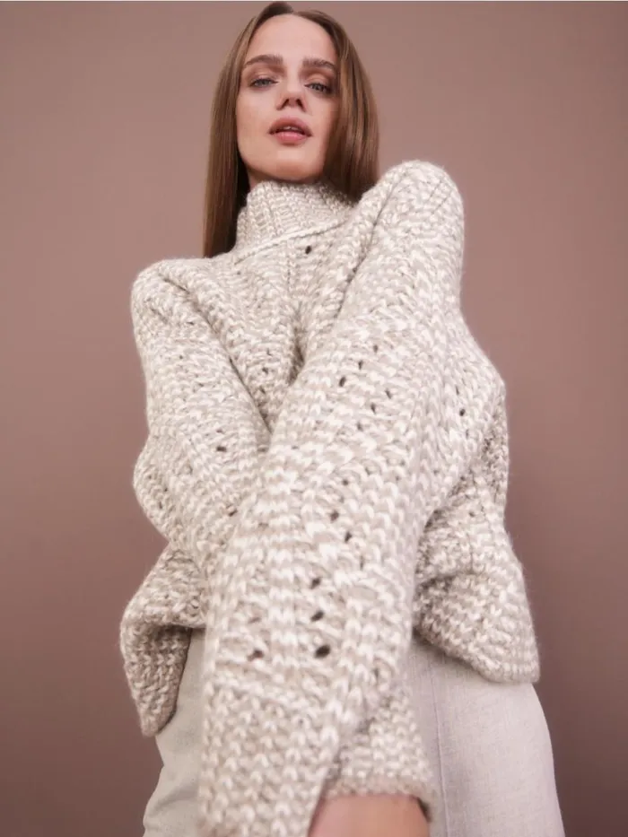 Damen Marc Cain Strick Oversized Sweater Knitted In Germany Offwhite