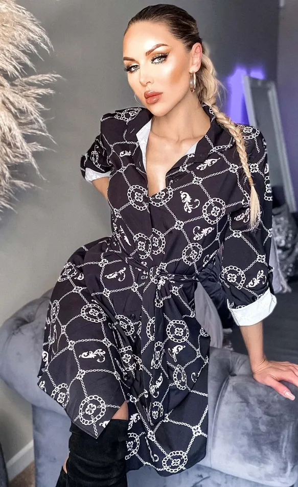 Daniella Chain Printed Shirt Dress Women Missfiga Midi Dresses