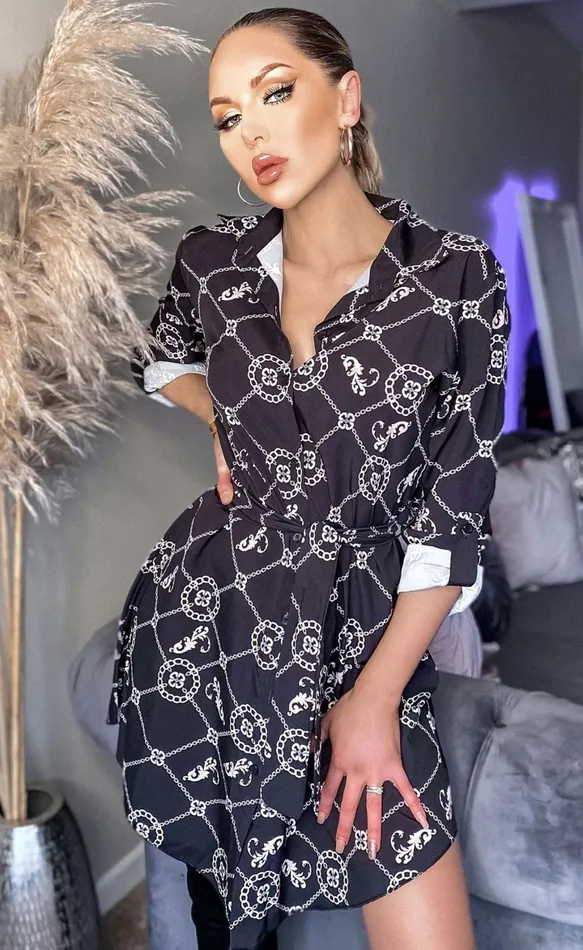 Daniella Chain Printed Shirt Dress Women Missfiga Midi Dresses