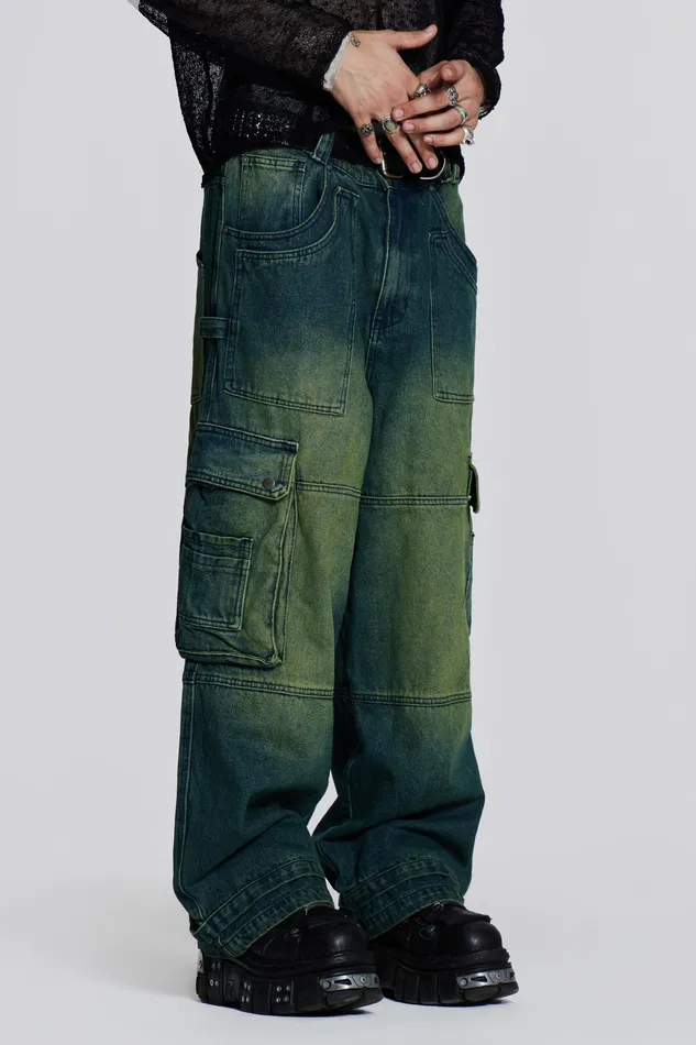 Denim Men Jaded London Shop Sandblast Monster Cargo Jeans