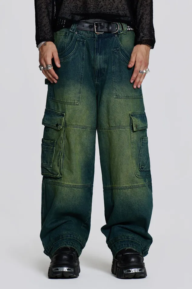 Denim Men Jaded London Shop Sandblast Monster Cargo Jeans