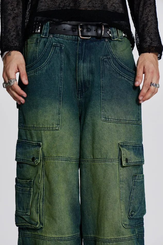 Denim Men Jaded London Shop Sandblast Monster Cargo Jeans