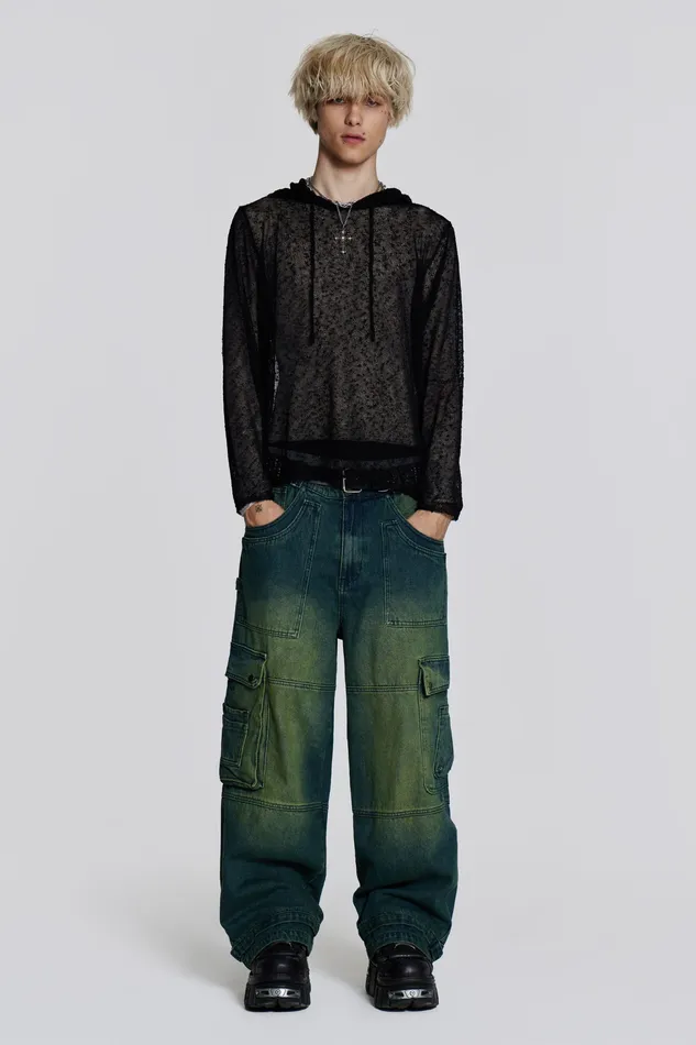 Denim Men Jaded London Shop Sandblast Monster Cargo Jeans