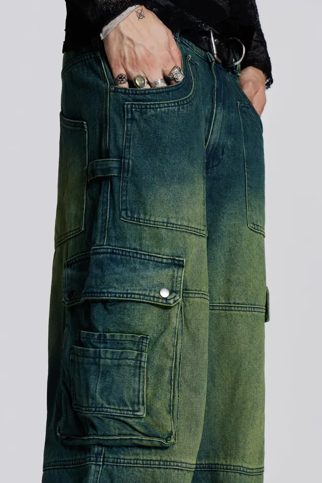 Denim Men Jaded London Shop Sandblast Monster Cargo Jeans