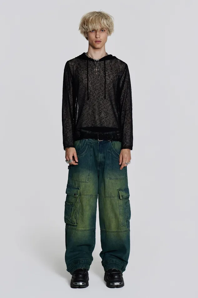 Denim Men Jaded London Shop Sandblast Monster Cargo Jeans