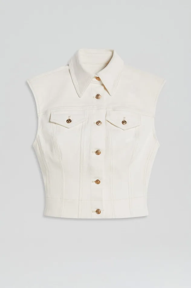 Denim Scanlan Theodore Women DENIM SLEEVELESS SHIRT NATURAL115 Denim Scanlan Theodore Women DENIM SLEEVELESS SHIRT NATURAL115