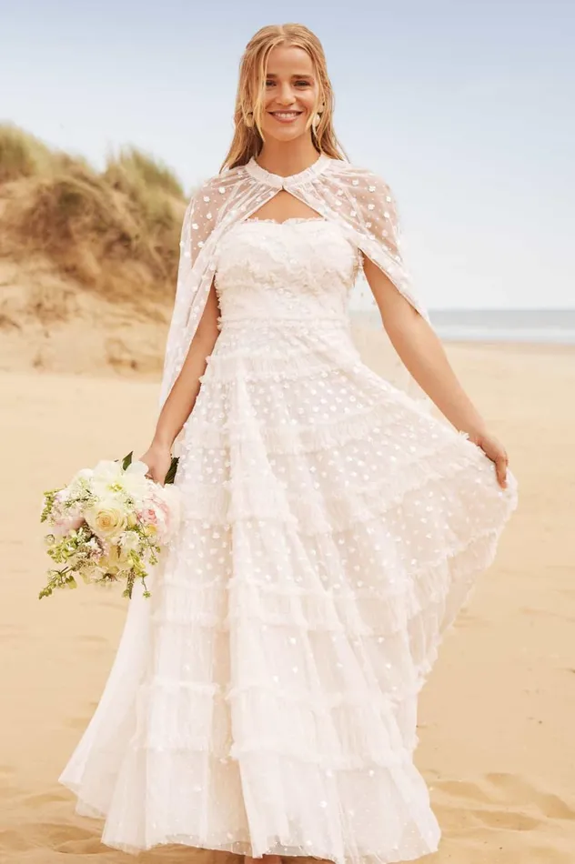 Dot Shimmer Open Midaxi Cape Champagne Women Needle and Thread Capes