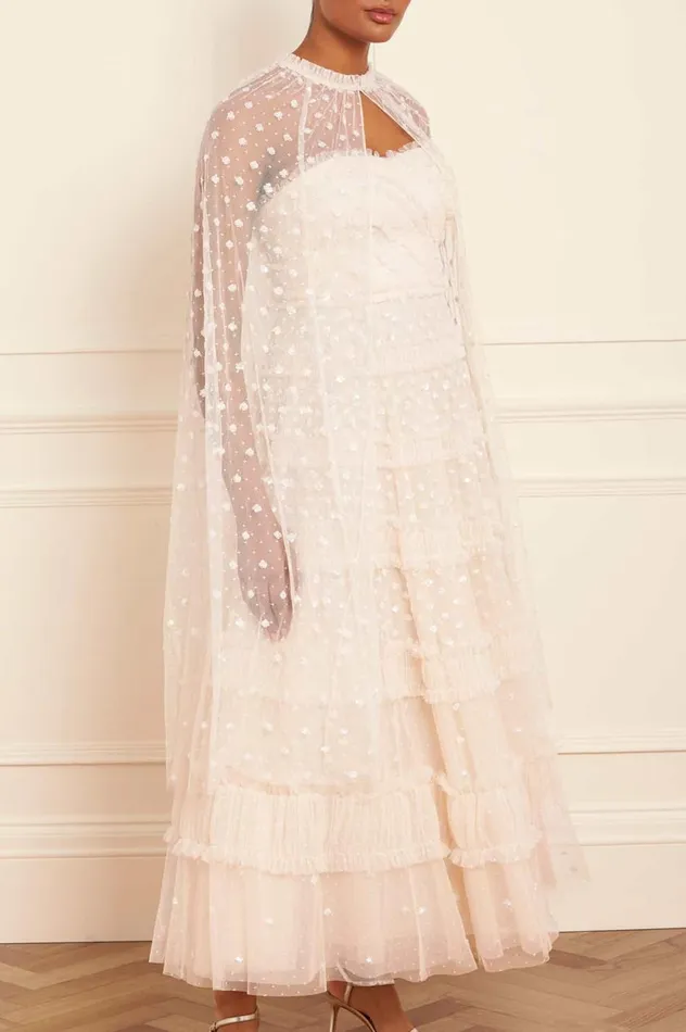 Dot Shimmer Open Midaxi Cape Champagne Women Needle and Thread Capes