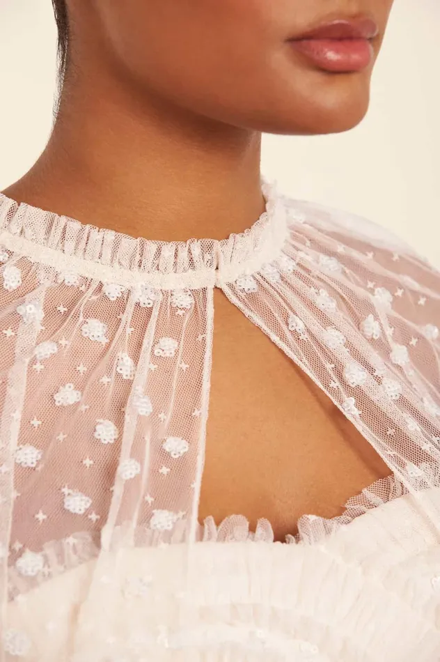 Dot Shimmer Open Midaxi Cape Champagne Women Needle and Thread Capes