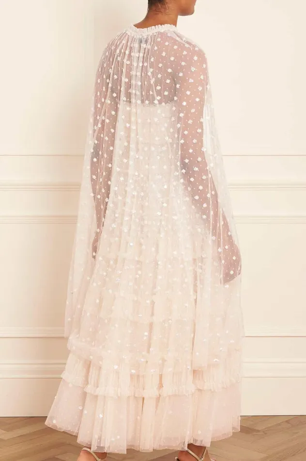 Dot Shimmer Open Midaxi Cape Champagne Women Needle and Thread Capes