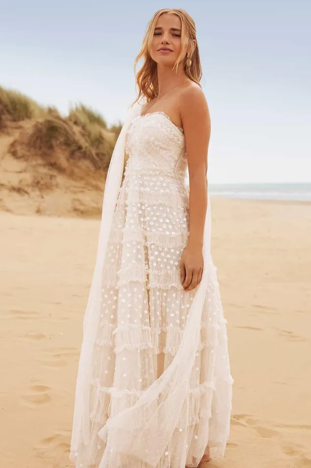 Dot Shimmer Open Midaxi Cape Champagne Women Needle and Thread Capes