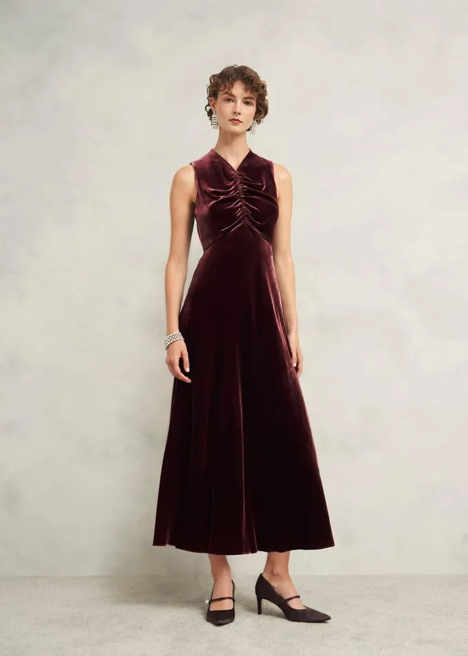 Dresses and Jumpsuits Women HOBBS Isleworth Velvet Dress Cocoa Brown