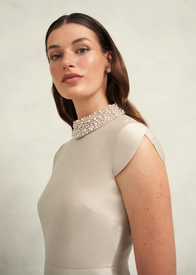 Dresses and Jumpsuits Women HOBBS Katherine Wool Silk Dress Oyster