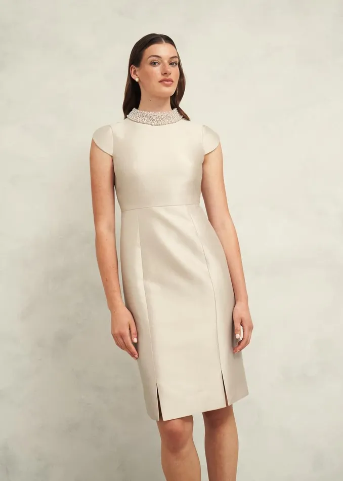Dresses and Jumpsuits Women HOBBS Katherine Wool Silk Dress Oyster