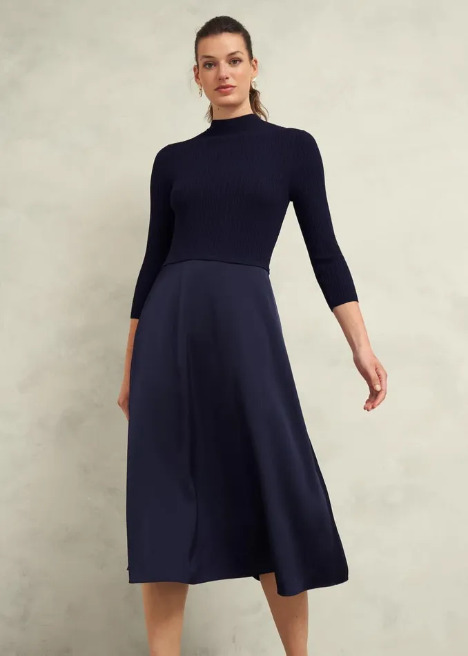 Dresses and Jumpsuits Women HOBBS Trina Satin Knitted Dresses Hobbs Navy