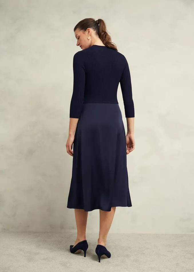 Dresses and Jumpsuits Women HOBBS Trina Satin Knitted Dresses Hobbs Navy