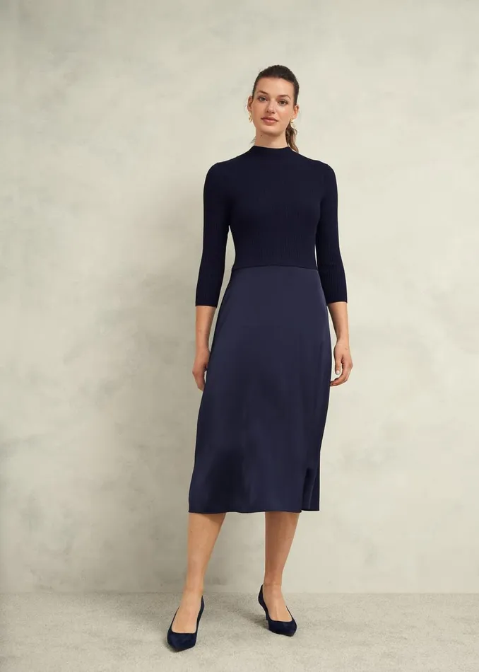 Dresses and Jumpsuits Women HOBBS Trina Satin Knitted Dresses Hobbs Navy