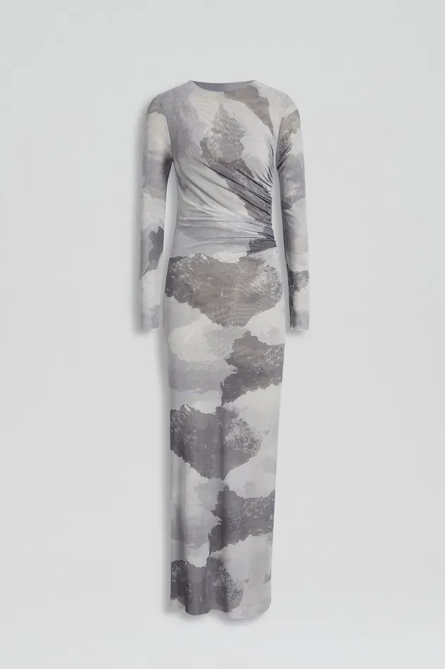 Dresses MESH CLOUD PRINT DRESS GREY Scanlan Theodore Women Dresses MESH CLOUD PRINT DRESS GREY Scanlan Theodore Women