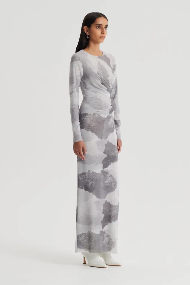 Dresses MESH CLOUD PRINT DRESS GREY Scanlan Theodore Women Dresses MESH CLOUD PRINT DRESS GREY Scanlan Theodore Women
