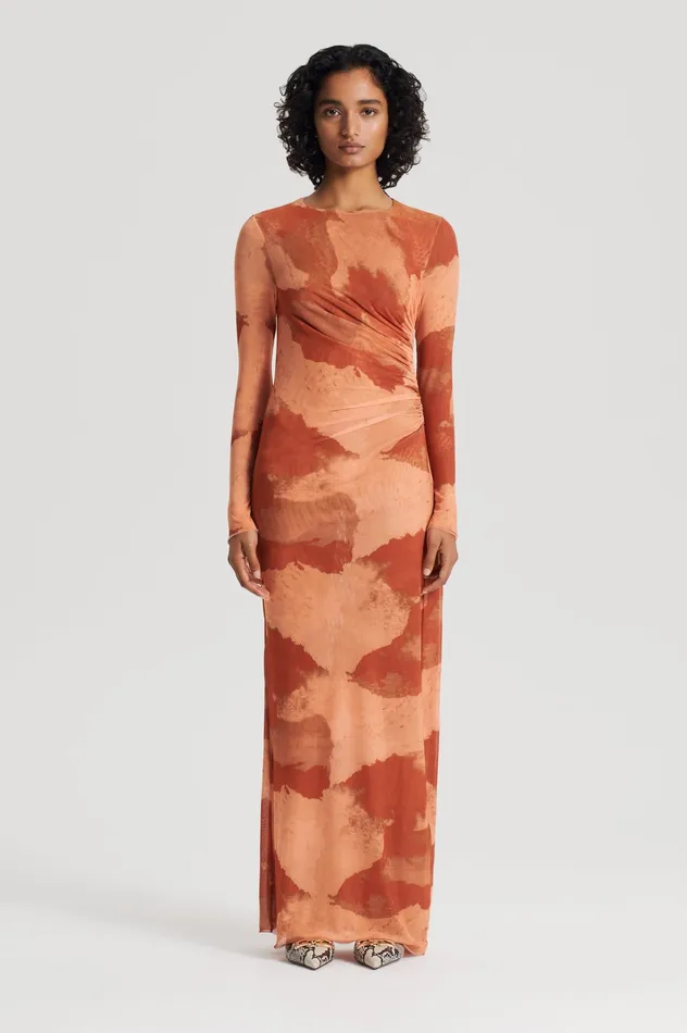Dresses Scanlan Theodore Women MESH CLOUD PRINT DRESS TAN Dresses Scanlan Theodore Women MESH CLOUD PRINT DRESS TAN