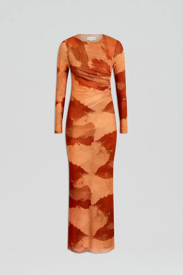 Dresses Scanlan Theodore Women MESH CLOUD PRINT DRESS TAN Dresses Scanlan Theodore Women MESH CLOUD PRINT DRESS TAN