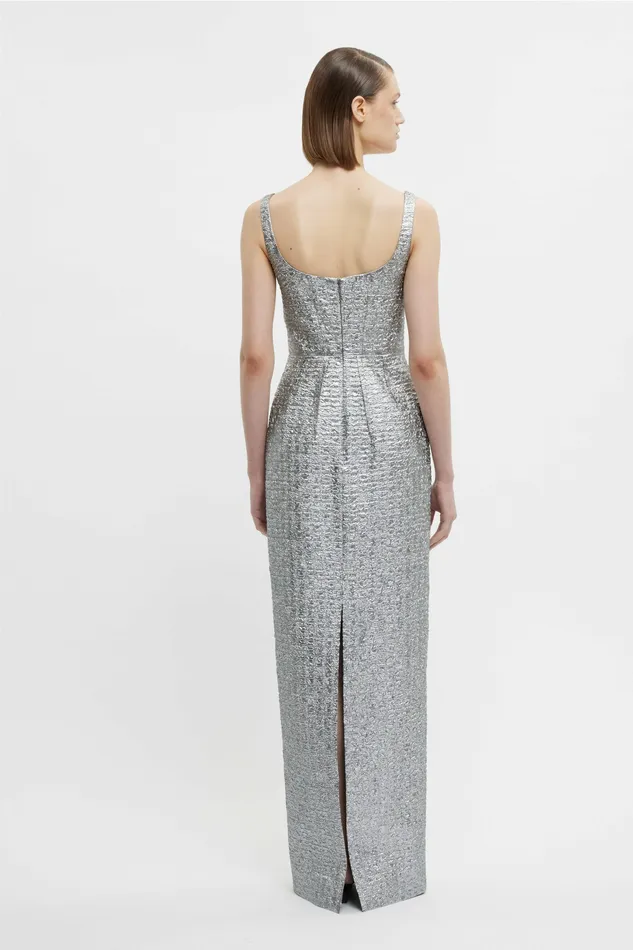 Dresses Sharon Dress In Silver Metallic Seersucker Emilia Wickstead Women Dresses Sharon Dress In Silver Metallic Seersucker Emilia Wickstead Women