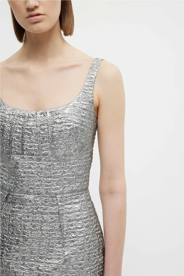 Dresses Sharon Dress In Silver Metallic Seersucker Emilia Wickstead Women Dresses Sharon Dress In Silver Metallic Seersucker Emilia Wickstead Women