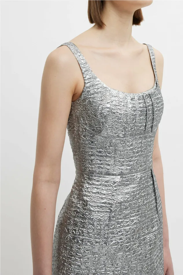 Dresses Sharon Dress In Silver Metallic Seersucker Emilia Wickstead Women Dresses Sharon Dress In Silver Metallic Seersucker Emilia Wickstead Women