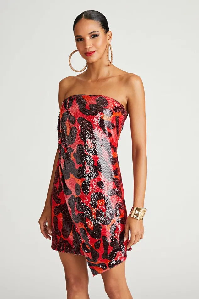 Dresses Women Halston Ari Dress In Printed Sequin Leopard Degrade