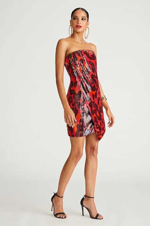 Dresses Women Halston Ari Dress In Printed Sequin Leopard Degrade