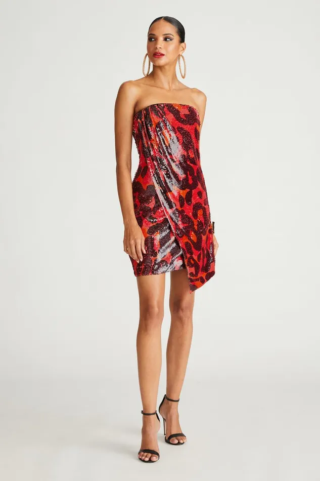 Dresses Women Halston Ari Dress In Printed Sequin Leopard Degrade