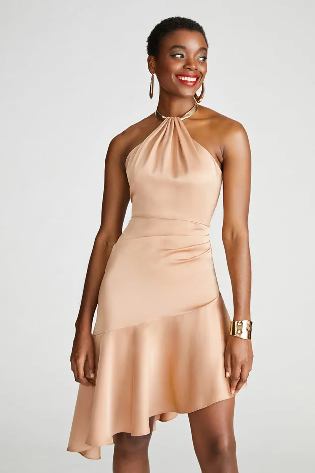 Dresses Women Halston Beverly Dress In Satin Tan Beige