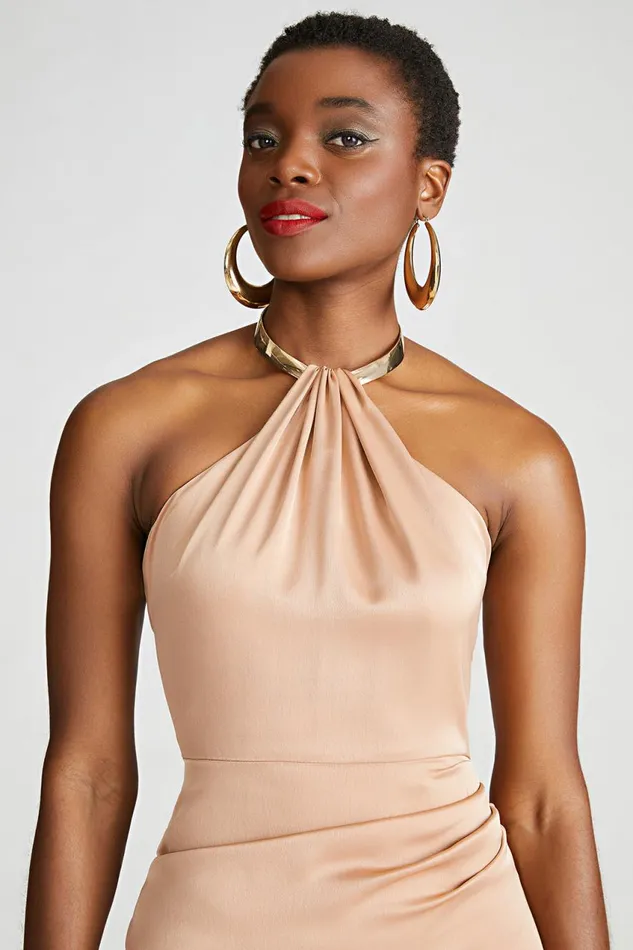 Dresses Women Halston Beverly Dress In Satin Tan Beige