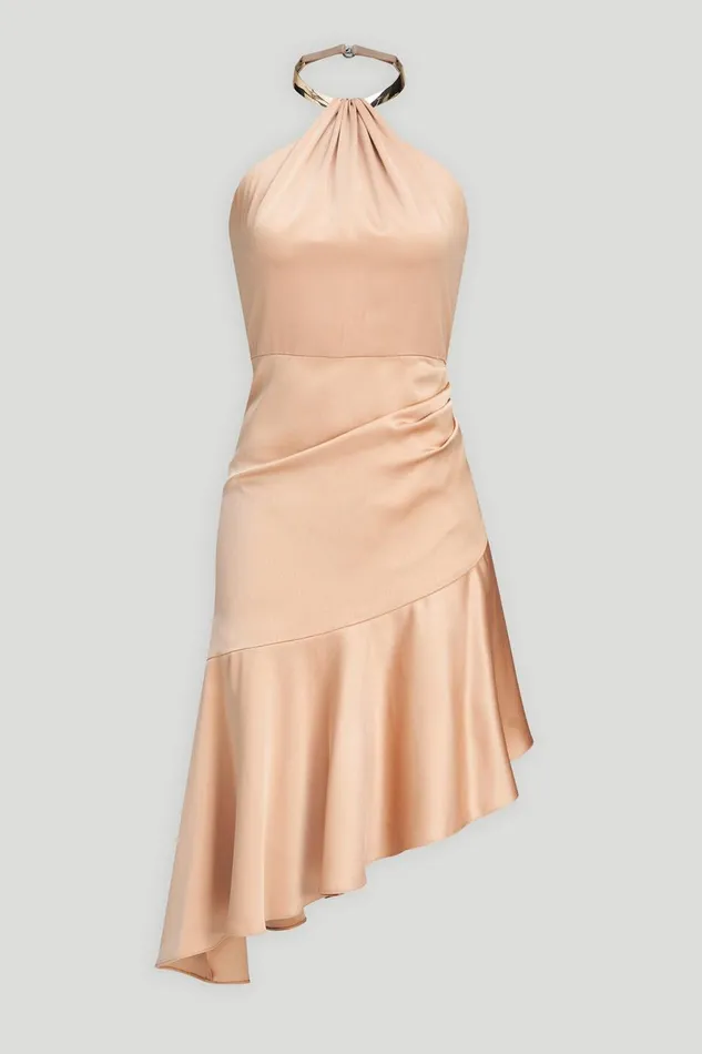 Dresses Women Halston Beverly Dress In Satin Tan Beige