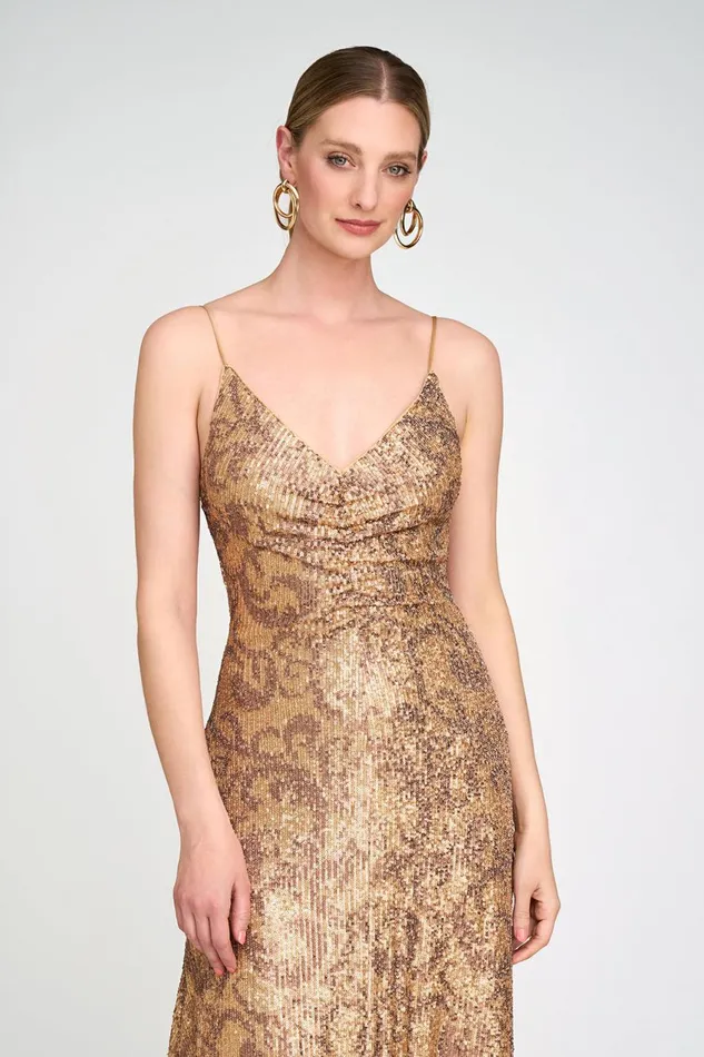 Dresses Women Halston Essence Gown In Leo Sequin Gold