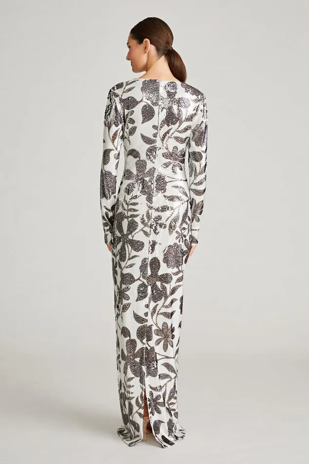 Dresses Women Halston Haru Gown In Daisy Sequin Brown And White Daisy