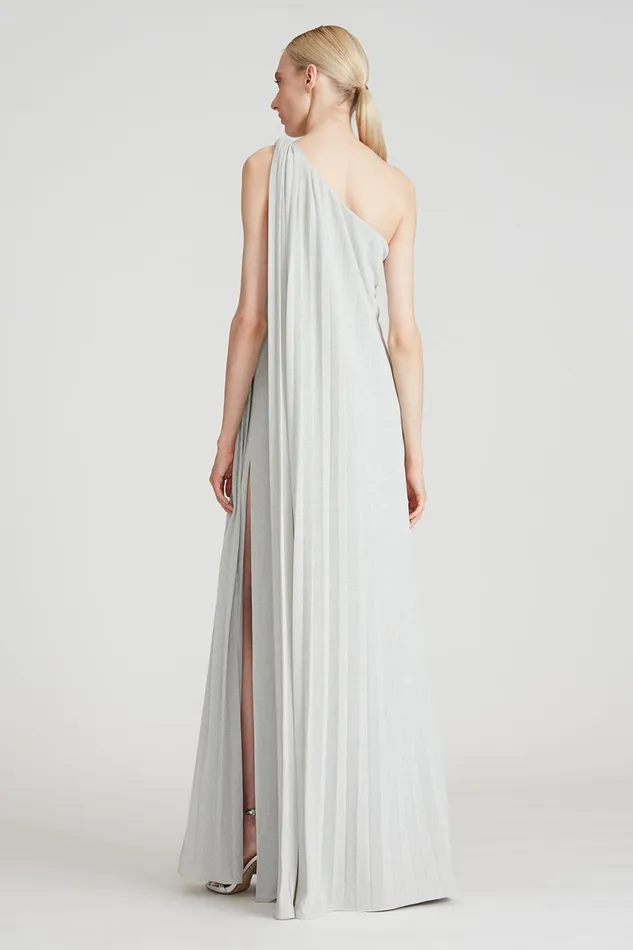 Dresses Women Halston Priya Knit Pleated Gown Silver