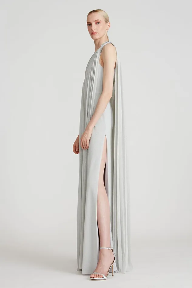 Dresses Women Halston Priya Knit Pleated Gown Silver