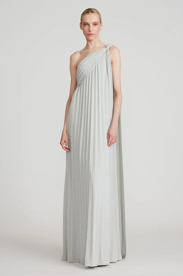 Dresses Women Halston Priya Knit Pleated Gown Silver