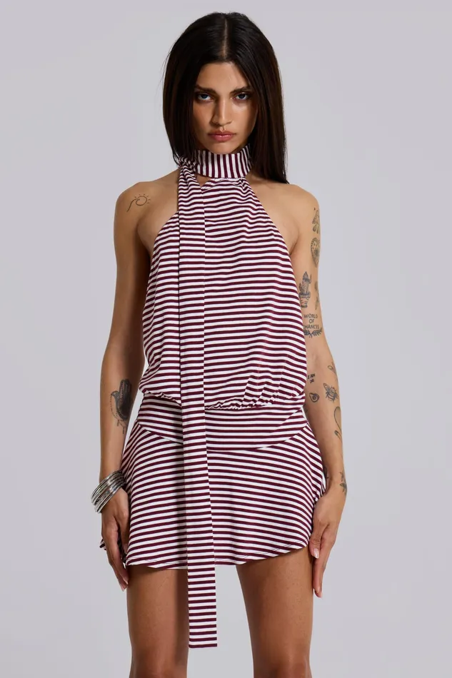 Dresses Women Jaded London Shop Enya Backless Mini Dress in Burgundy