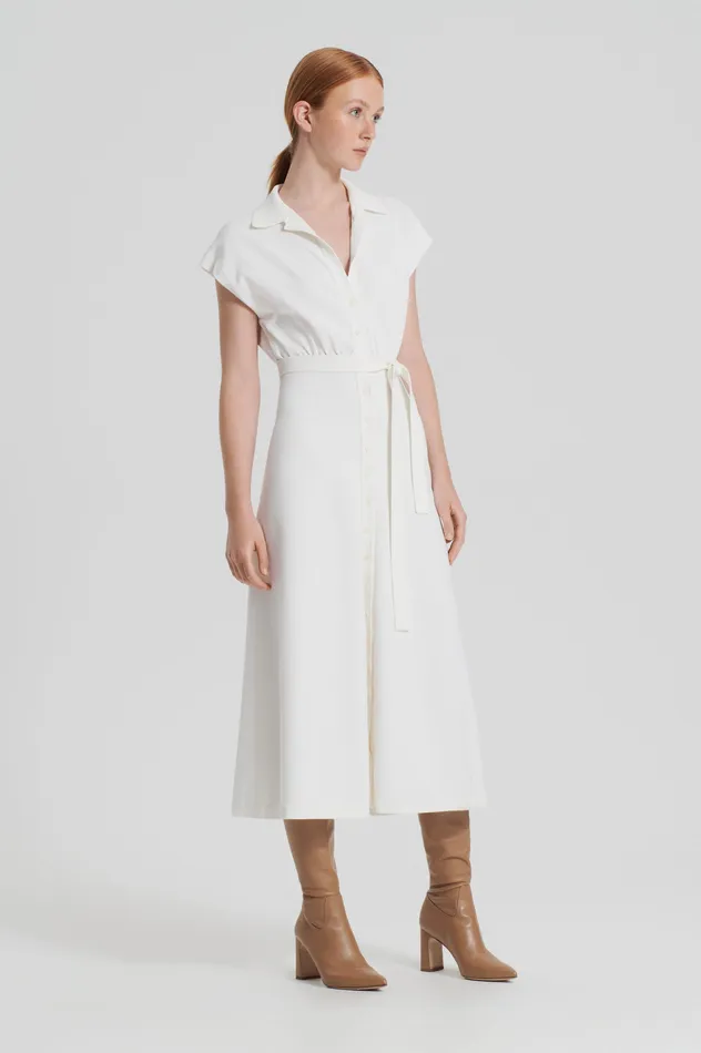 Dresses Women Scanlan Theodore CREPE KNIT SHIRT DRESS CREAM
