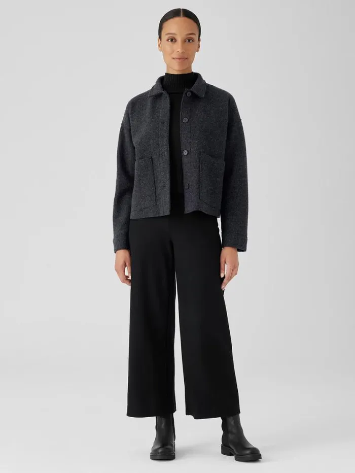 Eileen Fisher Extended Sizing 1X3X Lightweight Boiled Wool Classic Collar Jacket In Regenerative Wool Charcoal 8211 Shop