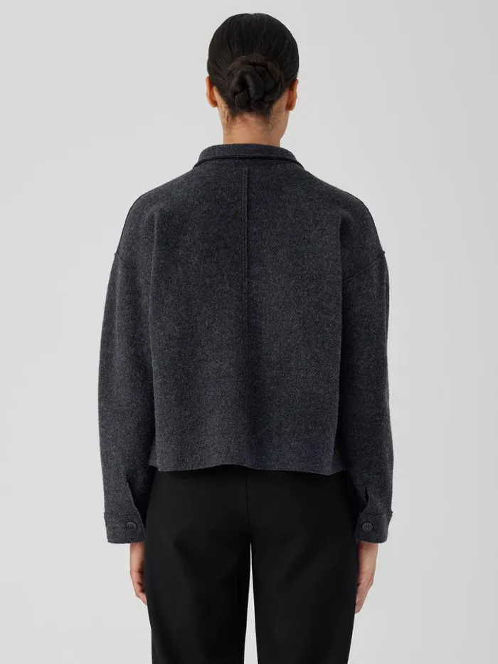 Eileen Fisher Extended Sizing 1X3X Lightweight Boiled Wool Classic Collar Jacket In Regenerative Wool Charcoal 8211 Shop