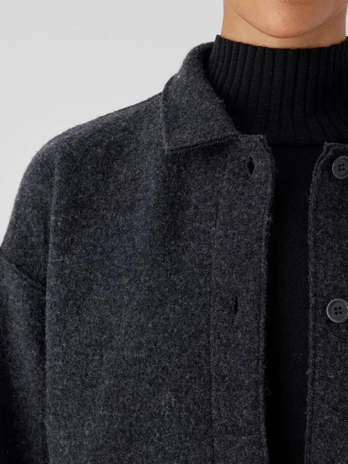 Eileen Fisher Extended Sizing 1X3X Lightweight Boiled Wool Classic Collar Jacket In Regenerative Wool Charcoal 8211 Shop
