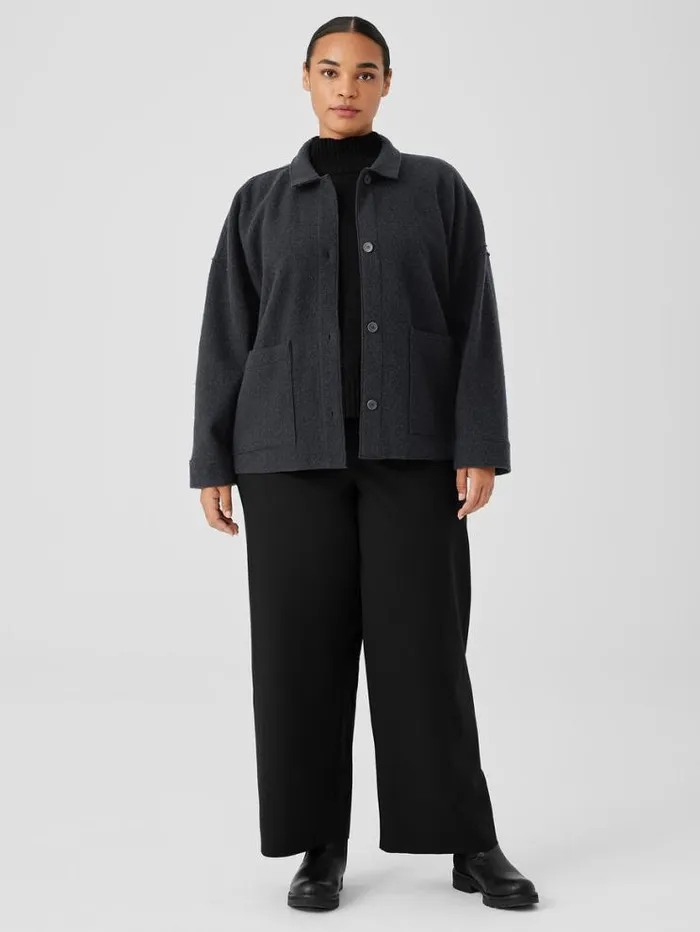 Eileen Fisher Extended Sizing 1X3X Lightweight Boiled Wool Classic Collar Jacket In Regenerative Wool Charcoal 8211 Shop