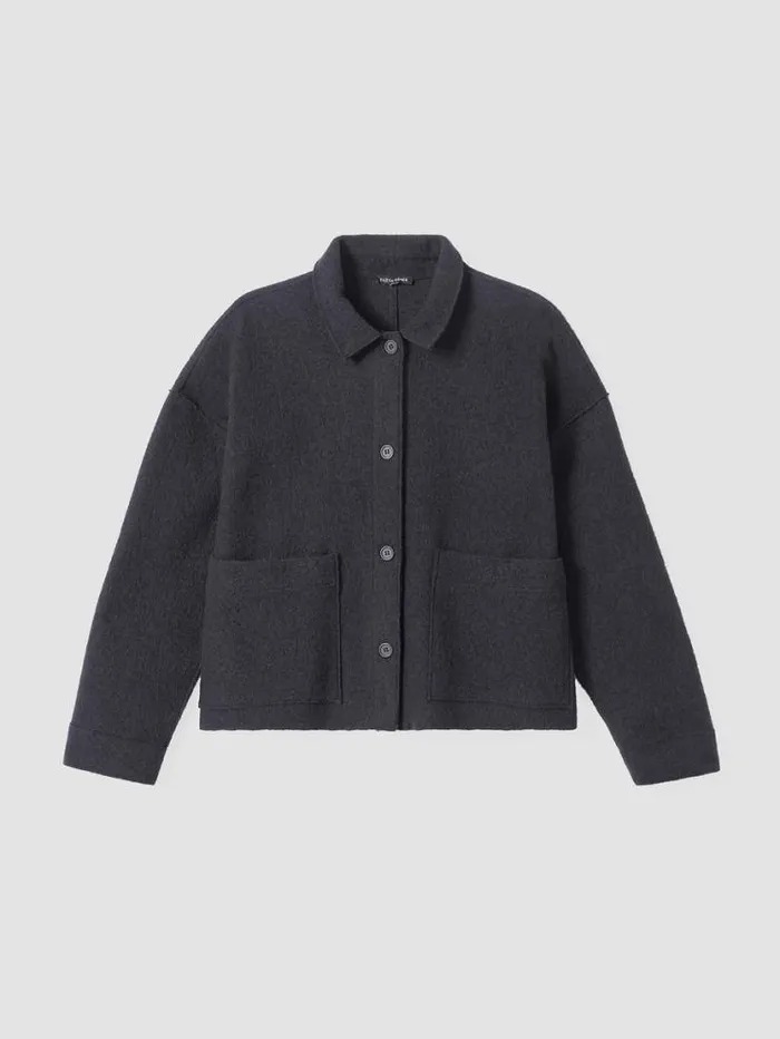 Eileen Fisher Extended Sizing 1X3X Lightweight Boiled Wool Classic Collar Jacket In Regenerative Wool Charcoal 8211 Shop