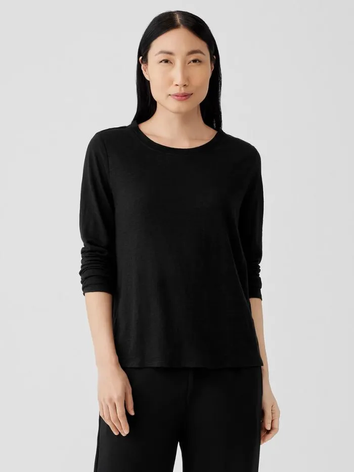 Eileen Fisher Petite Organic Linen Jersey Crew Neck Top Black 8211 Shop
