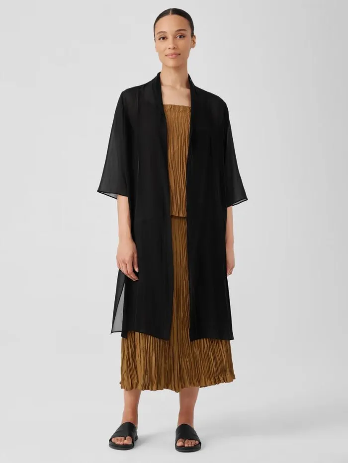 Eileen Fisher Petite Sheer Silk Georgette High Collar Jacket Black 8211 Shop