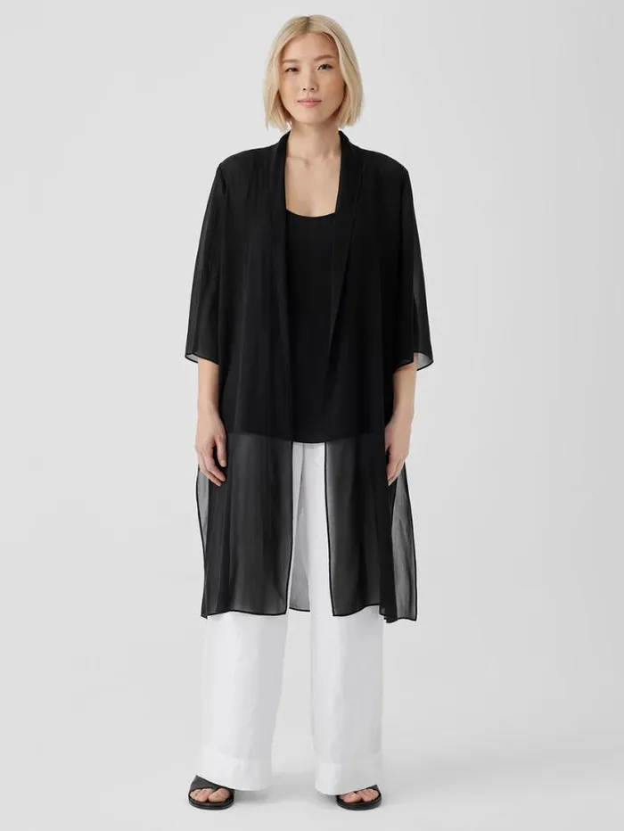 Eileen Fisher Petite Sheer Silk Georgette High Collar Jacket Black 8211 Shop