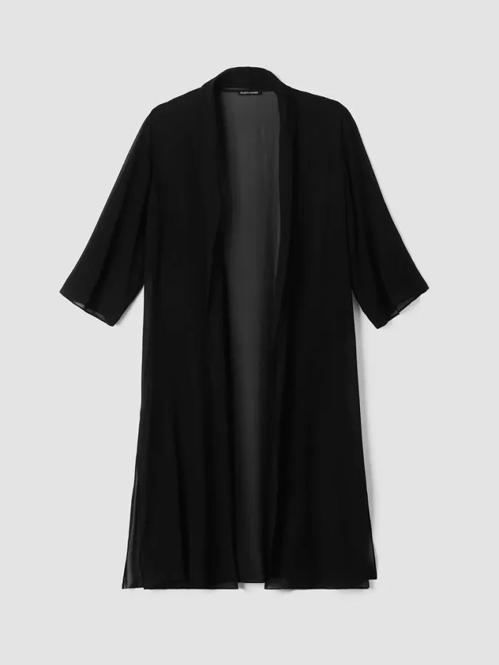 Eileen Fisher Petite Sheer Silk Georgette High Collar Jacket Black 8211 Shop